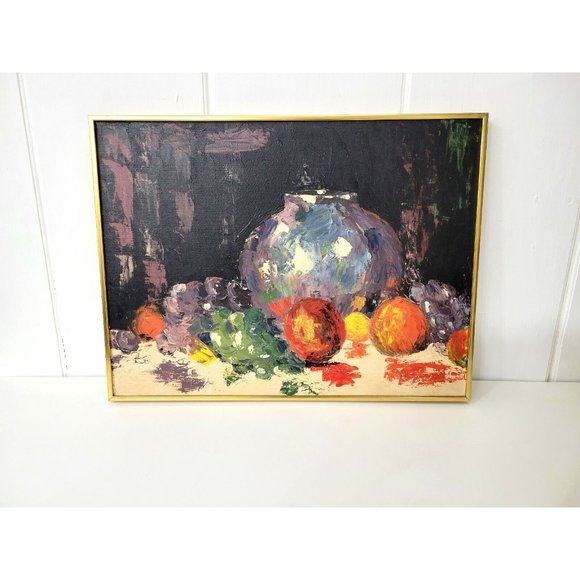 Vintage Framed Acrylic Still Life Fruit Painting 18" x 24" Signed - Picture 5 of 6